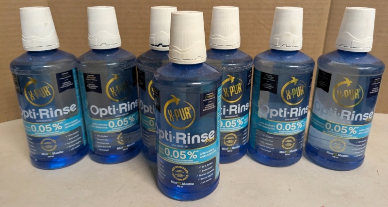 7 New X-PUR Opti-Rinse Plus &mdash; 0.05% Fluoride Mouth Rinse. Expires 03/2028. 500ml each