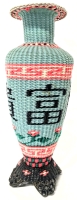 Mid Century Modern Scoubidou Chinese Woven Colorful Vinyl Over Glass Vase, 925" Tall