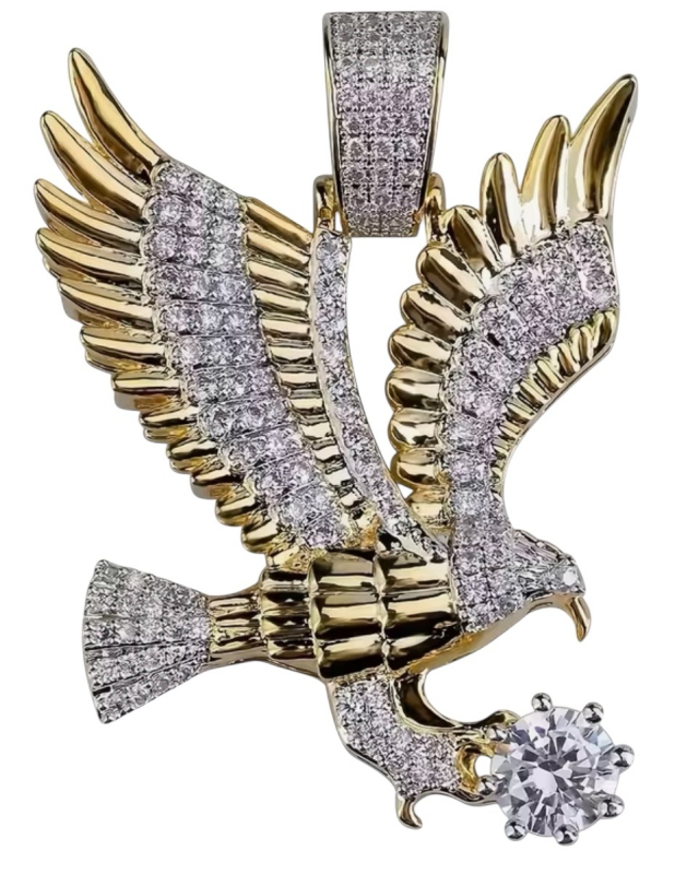 Eagle Pendant Necklace Full CZ Zirconia Micro Pave Rhinestone Mosaic Pendant approximately 1.6 x 1.3&rsquo;&rsquo; Chain 22 inch