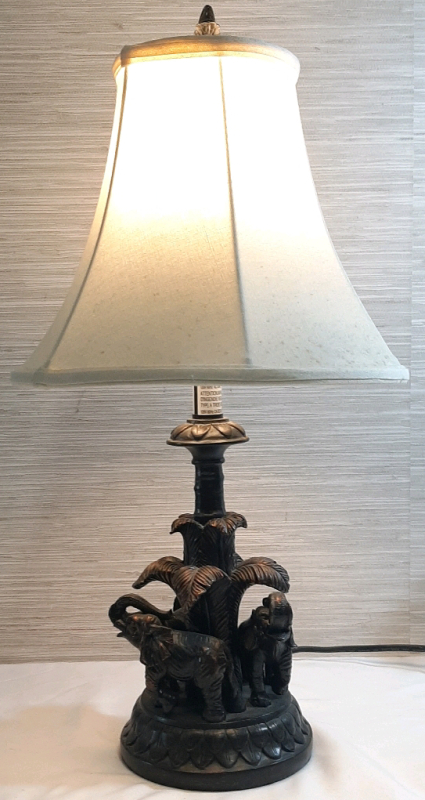 Wooden Elephant Statue Lamp | Tested For Functionality, Works | Lamp Measures 22" Tall, Base Measures 5" Long