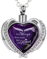 Stainless Steel Pet Cremation Memorial Necklace For Ashes, Commemorative Pendant 1.15 x 1 inch Chain 21.5 inch Purple