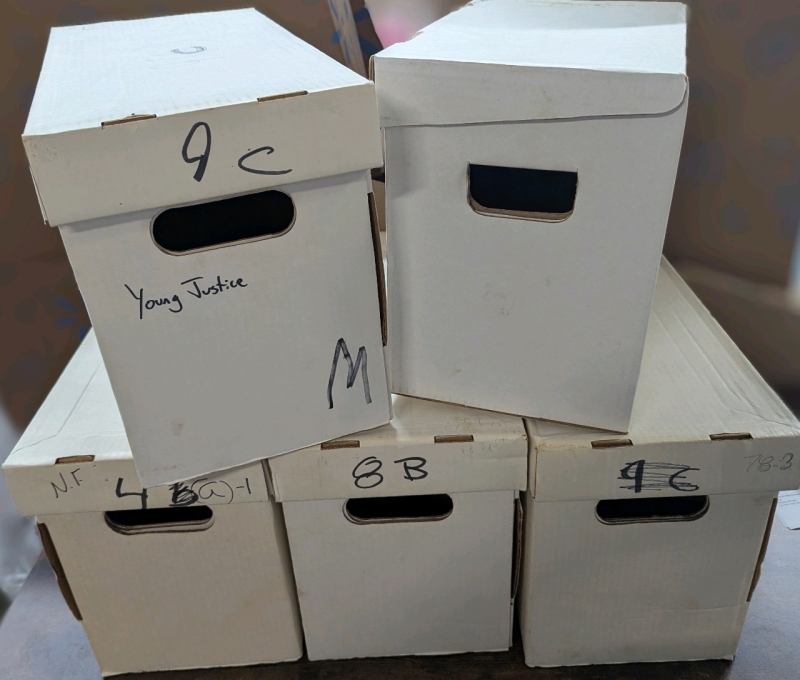 5 Comic Book Boxes. Largest Measures 16.5" by 18.5" by 11".