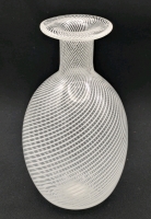 Stunning Vintage Unsigned Murano Italy Mezza Filigrana(Filigree) Clear/White Swirl Art Glass Vase / Bud Vase, 5" Tall, No Chips or Cracks