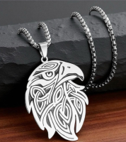 Stainless Steel Celtic Knot Eagle Head Crow Pendant (2 in) Necklace Durable 22 in Chain