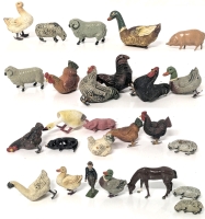 Assorted Vintage Farm Animals + More : BRITAINS 2" Lead Figure with Articulated Arm & Animals Marked Britains, England, Italy & Plastic Pig Marked Hong Kong