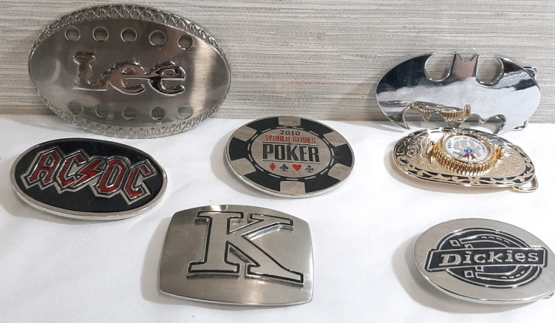7 Metal Belt Buckles | Largest One Is 5" Wide, 3&frac12;' Tall, Smallest One is 3" Wide, 2&frac12;" Tall