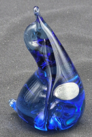Beautiful Bird Hand Blown Blue Glass Figure 3.25"Tall with Sticker
