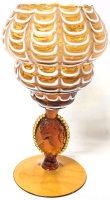 Large Vintage Unsigned Italy Lavorazione Empoli Draped Amber Cameo Art Glass Compote / Vase - 11.5" Tall, No Chips or Cracks, Some Bubble Inclusions