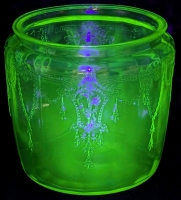 Vintage Unsigned Anchor Hocking URANIUM Vaseline Glass Ballerina Dancing Girl Cookie Jar w/o Lid, 5.25" Tall, Small Chips & Fleabites Around Top Rim