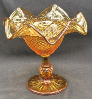Vintage Amber Pressed Glass Diamond Point Footed Dish 6" Tall