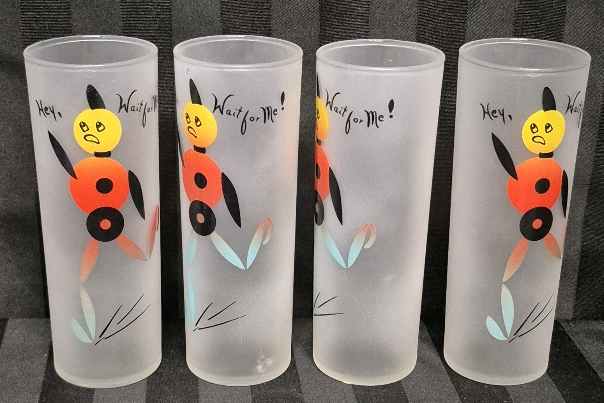 4 MCM Federal Glass "Hey, Wait for Me" Tom Collins Glasses 6.75" Tall