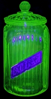 Vintage Unsigned Anchor Hocking URANIUM Vaseline Glass Coffee Cannister with Lid, 8.75" Tall, Large Shallow Chips in Lip of Lid
