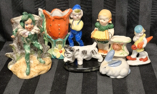 6 Vintage Figures & Planters Elves, Animals & Girls - Made in Occupied Japan & Japan