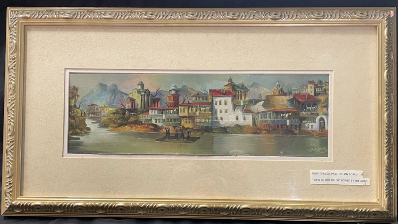 Vintage Miniature Oil Painting on Board | &ldquo;View of Old Tbilisi&rdquo; Signed by the Artist | Frame is 14.5&rdquo;x26&rdquo;