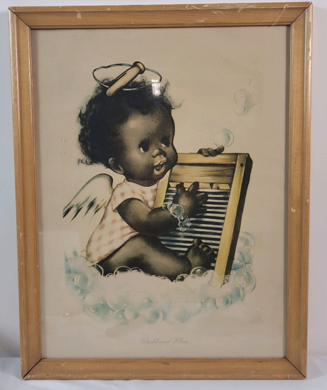 Vintage " Washboard Blue Baby " Framed Print . Measures 14.5"&times;18.5"
