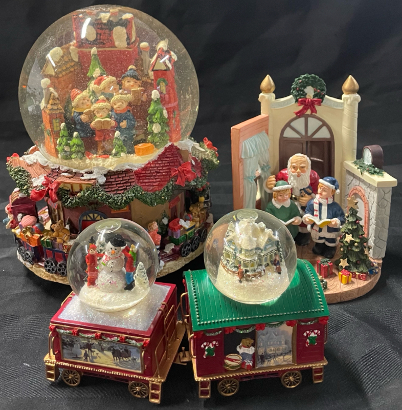 4 Vintage to Modern Holiday Decor Items | Large Globe Measures 9&rdquo; Tall and is Musical - Has Been Tested to be Working | Small Globes are Thomas Kincaid