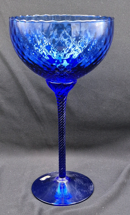 Elegant 11.5" MCM Colbert Blue Optic Art Glass Compote Twisted Stem Bowl
