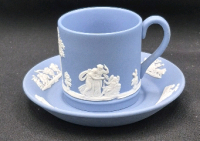 Vintage Wedgwood Jasperware Blue Demitasse Cup & Saucer