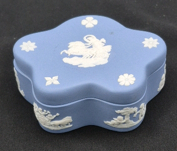 Vintage Wedgwood Jasperware Blue Trinket Box - 4" Long