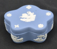 Vintage Wedgwood Jasperware Blue Trinket Box - 4" Long