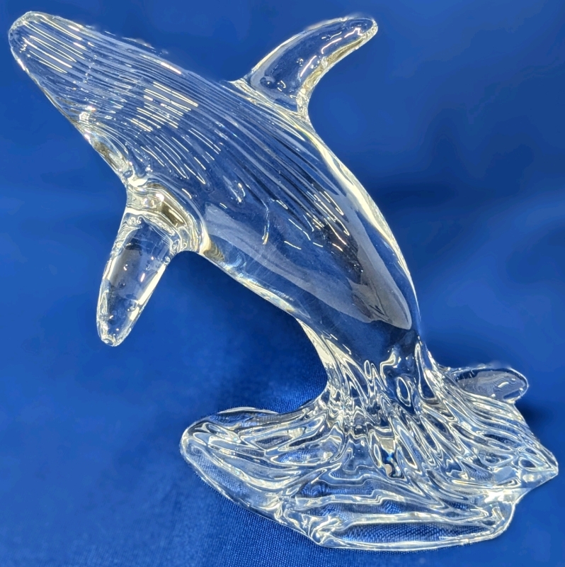 Stunning Signed Vintage WATERFORD Crystal Breaching Humpback Whale Sculpture, 6.25" Tall, No Chips or Cracks