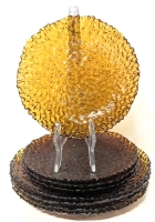 Set of 8 Vintage MCM Unsigned Artland Dapple Dark Amber Glass: 4&times; Salad Plates 8.5", 4&times; Dinner Plates 10.5"