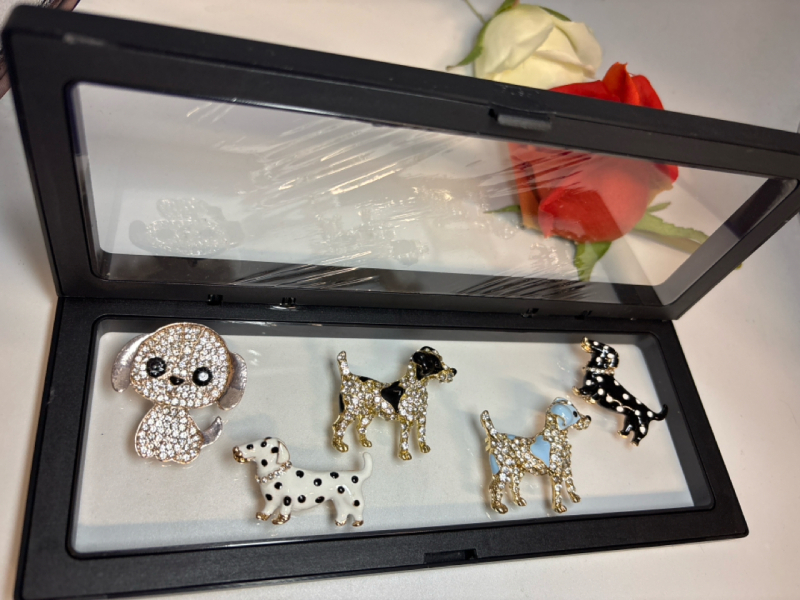 5 Adorable Dog Brooches Rhinestone/ Enamel Approximately 1.5 inch each