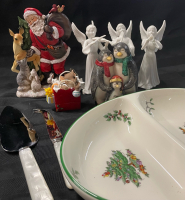 9 Vintage Holiday Decor Items | Tallest measures 7&rdquo; | Serving Utensils from Sheffield England | Divided Serving Bowl is 11.5&rdquo; wide