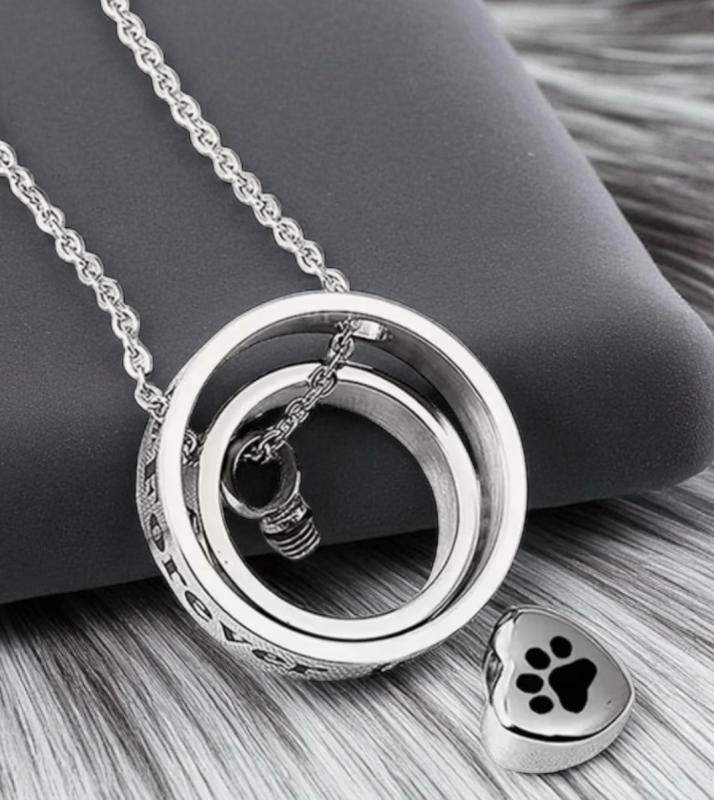 Cremation Urn Necklace For Ashes No Longer By My Side, Forever In My Heart Carved Locket Cremated Ashes Necklace Paw Print 18 in Chain 1 in Pendant