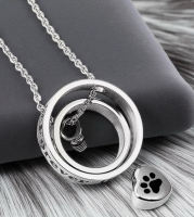 Cremation Urn Necklace For Ashes No Longer By My Side, Forever In My Heart Carved Locket Cremated Ashes Necklace Paw Print 18 in Chain 1 in Pendant