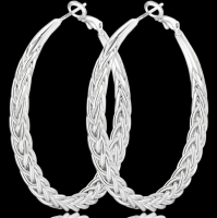 S925 Silver Stamped Twisted Rope design 2.25 inch Round Earrings Click in posts Stock added with model