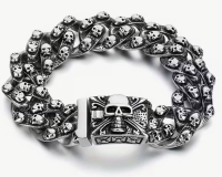 New Substantial Vintage Skull Head Titanium Steel Bracelet 316L Stainless Steel Beads Durable Box Clasp Still wrapped in Box Stock photos added 8.5 inch .08&rsquo;&rsquo; wide. Beautiful work