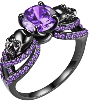 Skull Accent Gothic Ring Edgy Band Size 8 Japanned Purple Stone