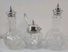 James Dixon & Sons 5pc. Crystal & Silverplate Cruet Set . Small Chip on one glass stopper - 3