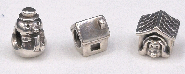 3 Pandora Stamped 925 Charms - Snowman, House & Dog House