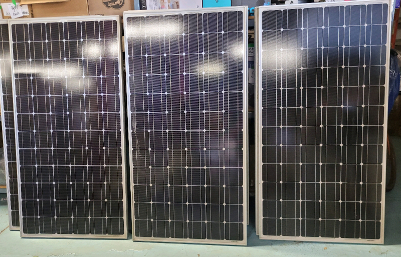 10 Amerisolar Photovoltaic Mudule Solar Panels , Rated Max. Power 180W . Model Type : AS-5M36-180W . Untested , As Is . 10 Panels - Each Panel Measures 31 &frac34;"&times;62" . Panels have been outdoors