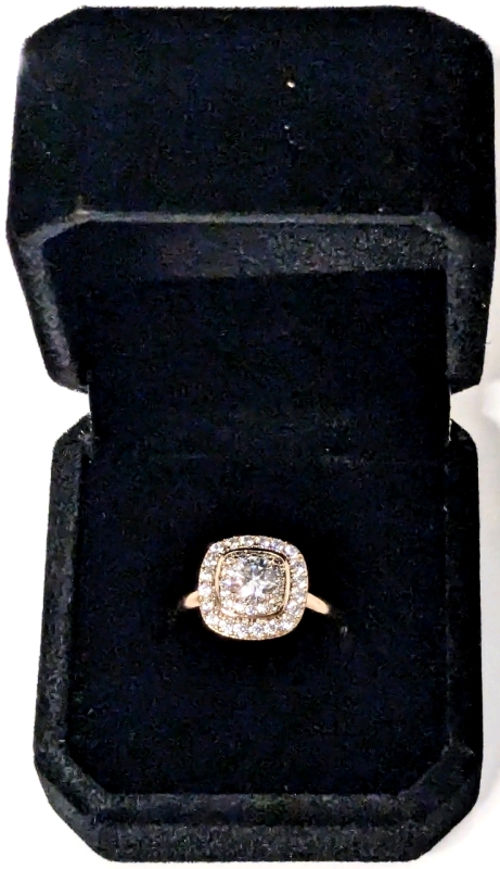 New 18L Gold Plated Simulated Diamond Double Ring, Size 7.5