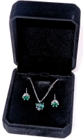 New Sterling Silver 2.0ct Lab-Created Emerald 3-Piece Earrings & Necklace Solitaire Set, Adjustable Chain 17" to 18", Mounted in 925 Sterling Silver with White Gold Overlay