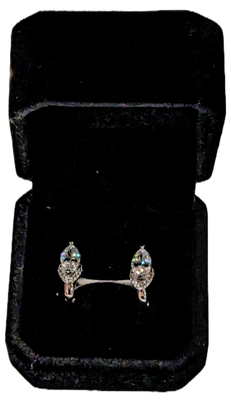 New Platinum Plated 1.0ct Marquise Cut Simulated Diamond Leverback Earrings for Pierced Ears