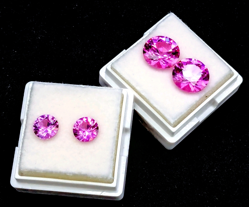 New Lab-Created Pink Sapphire Gemstones : 2&times; 6.5mm & 2&times; 10.0mm - Round Brilliant Cut "AAA" Rated