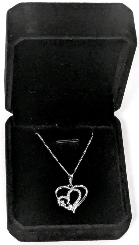 New Platinum Plated 26.0mm Double Heart Necklace - Adjustable Chain 20" to 22" Long