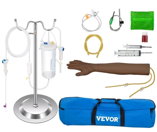 New - VEVOR Intravenous Practice Arm Kit with Dark Skin Phlebotomy Arm Made of PVC Material Practice Arm for Phlebotomy with Height Adjustable Infusion Stand IV Practice Arm Kit for Venipuncture Practice .