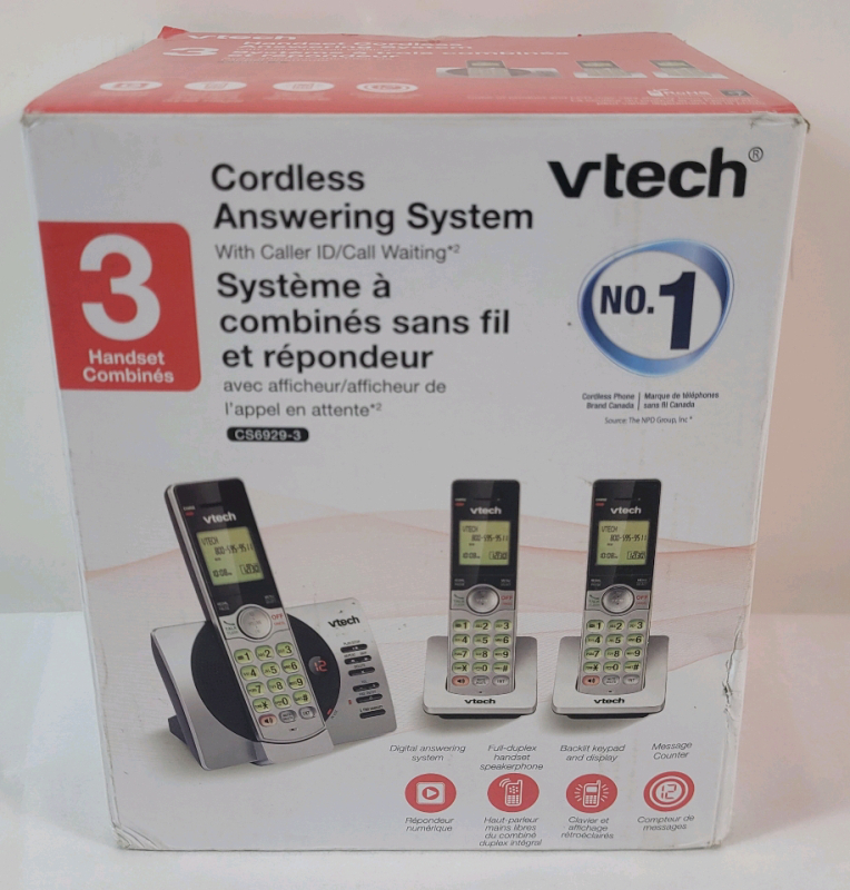 New - Vtech Dect 6.0 3-Handset Cordless Answering System w/Caller ID / Call Waiting .