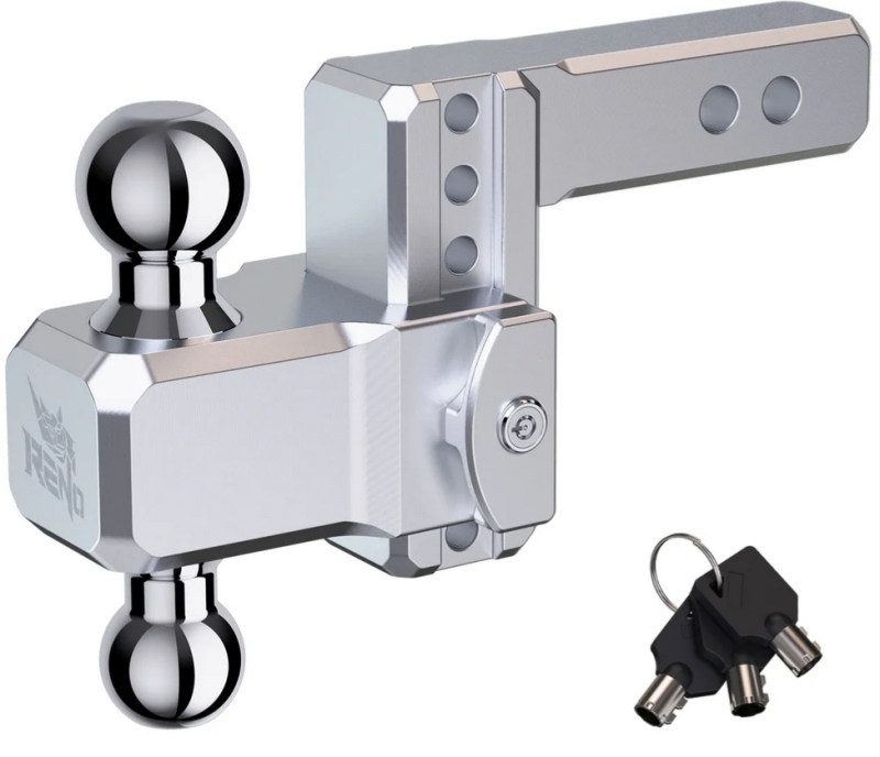 New RENO Aluminum Adjustable Trailer Hitch, Fits 2" Receiver | Dual-Balls (2" & 2-5/16"). Retails for $160 US