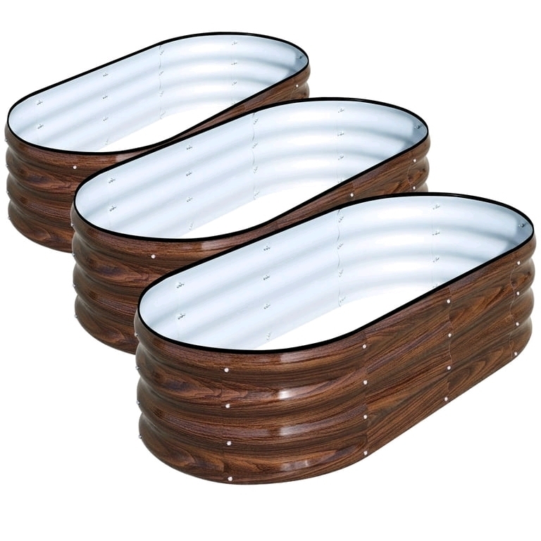 3 As New SnugNiture Galvanized Raised Garden Bed, 3Pcs 4x2x1ft Metal Planter Box, Brown. Retails 90$ US.