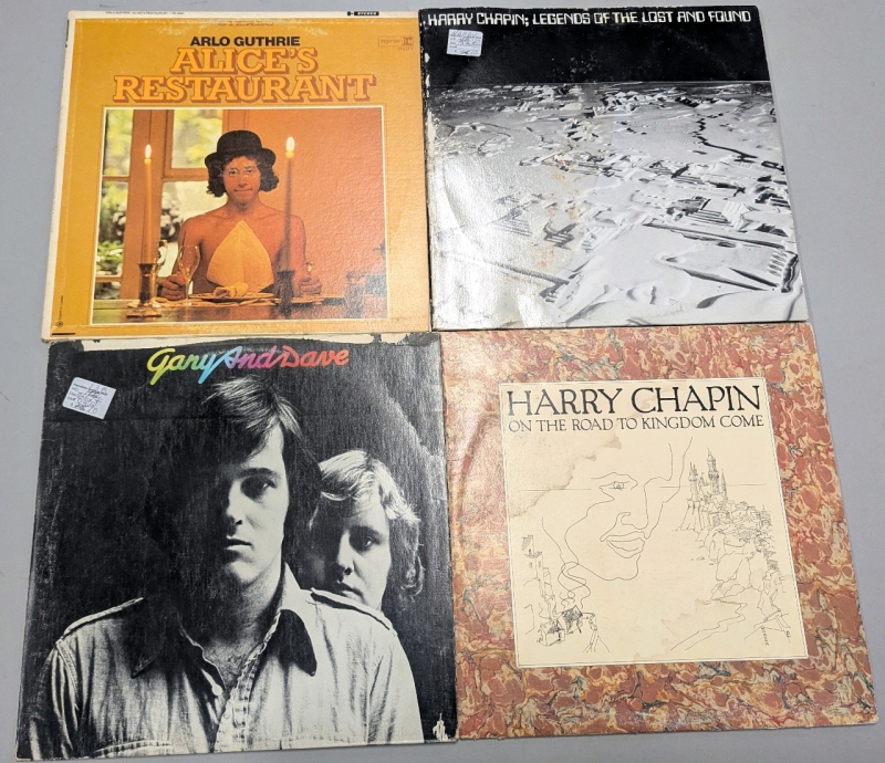 4 Vintage LP's | Harry Chapin, Gary and Dave and Arlo Guthrie. | See Photos for Titles | Scuffs and Scratches Present