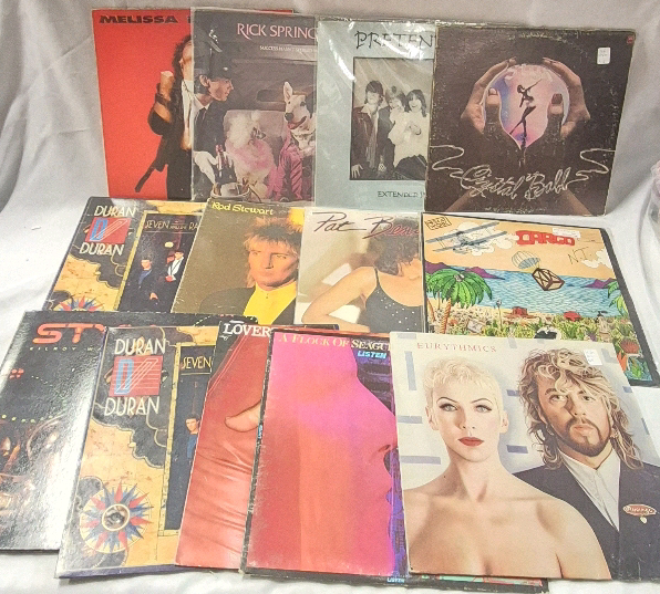 13 Vintage 1980's LP's, Records - Eurythmics, Styx, Pat Benatar, Duran Duran, Pretenders, Melissa Etheridge ++