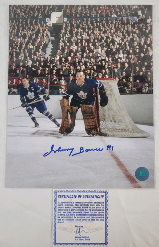 Toronto Maple Leafs Johnny Bower Signed 8"&times;10" Photo w/COA from A.J. Sports World .