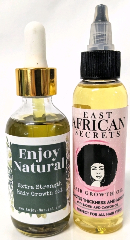 New ENJOY NATURAL Extra Strength Hair Growth Oil 59ml & EAST AFRICAN SECRETS Hair Growth Oil 59ml, Over $50 Retail Value!