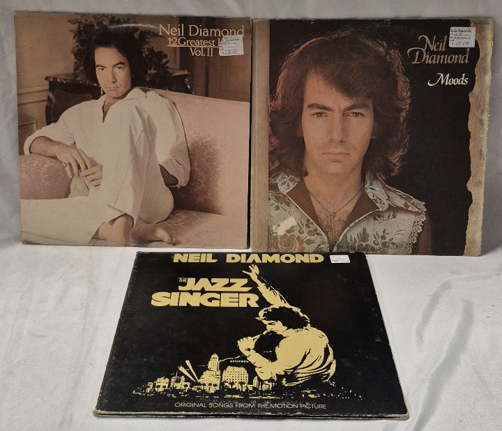 3 Vintage Neil Diamond LP's, Records - Albums Moods, The Jazz Singer & Greatest Hits Vol. II